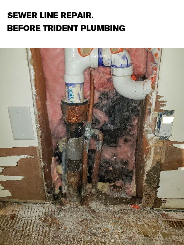 Sewer Line repair photo in the wall behind drywall