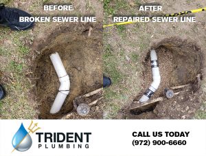 Photo of a sewage line before and after breakage